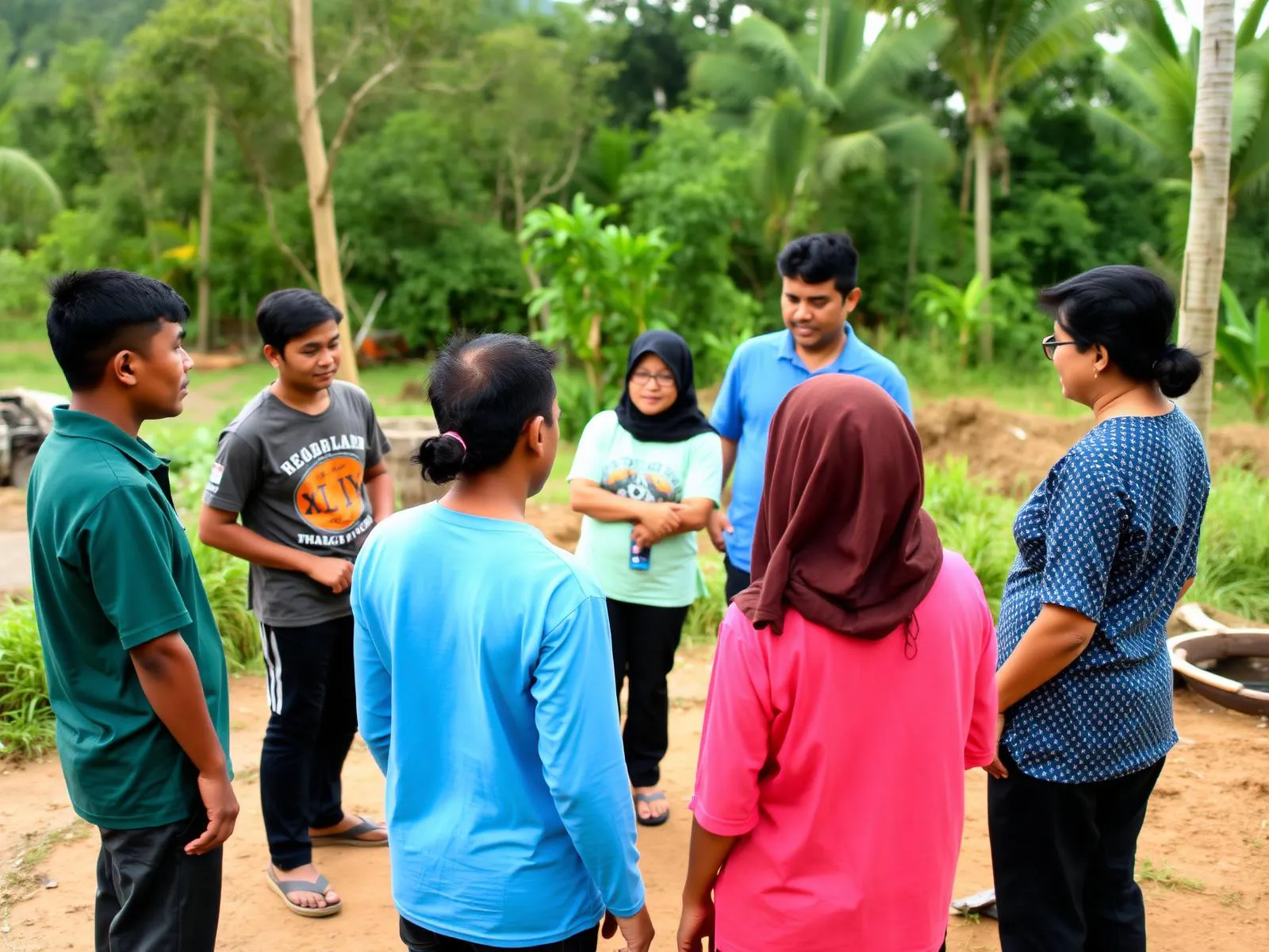 Community participants and field staff working together during a program session.